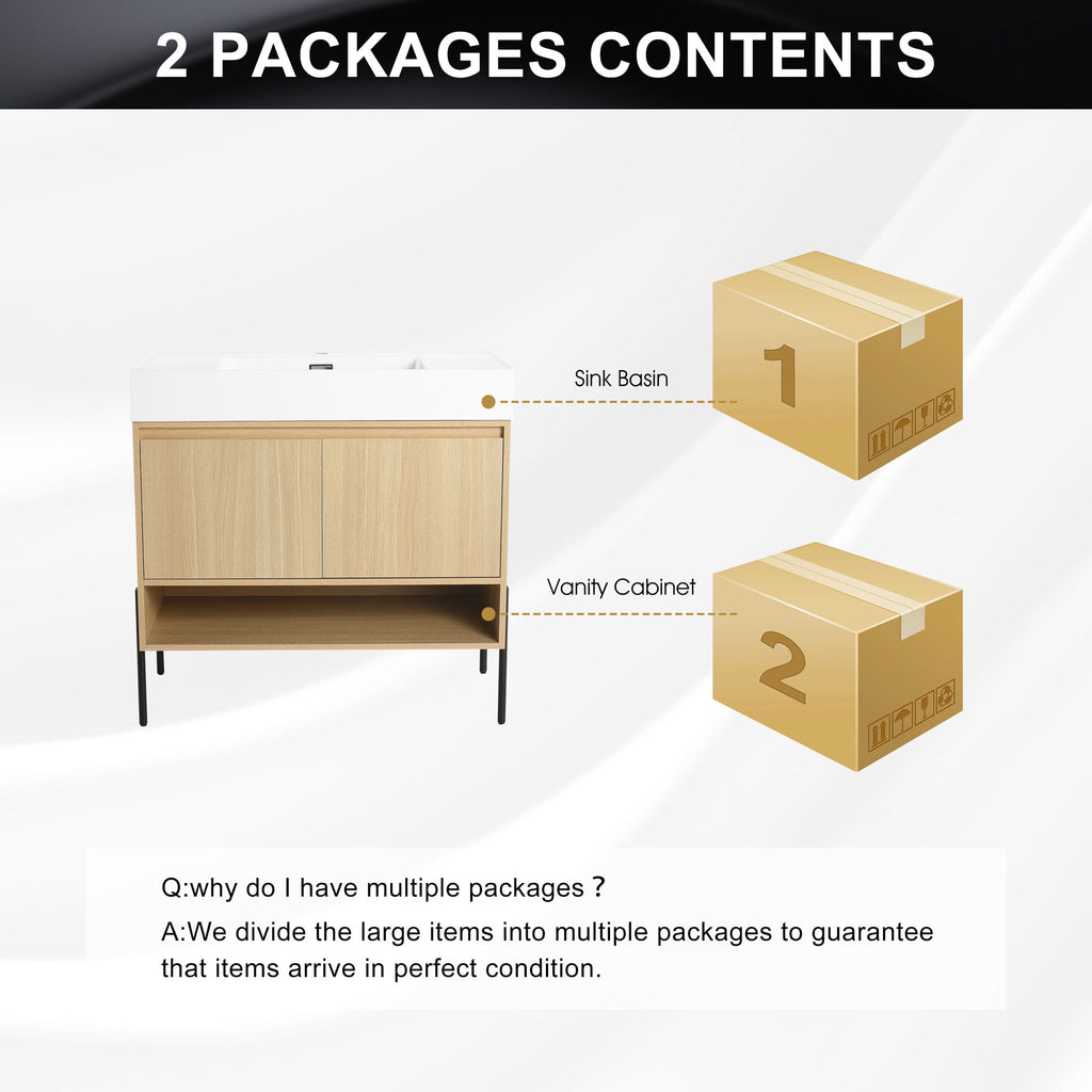 Modern Bathroom Vanity Combo with Single Resin Sink and Storage Cabinet - Light Brown