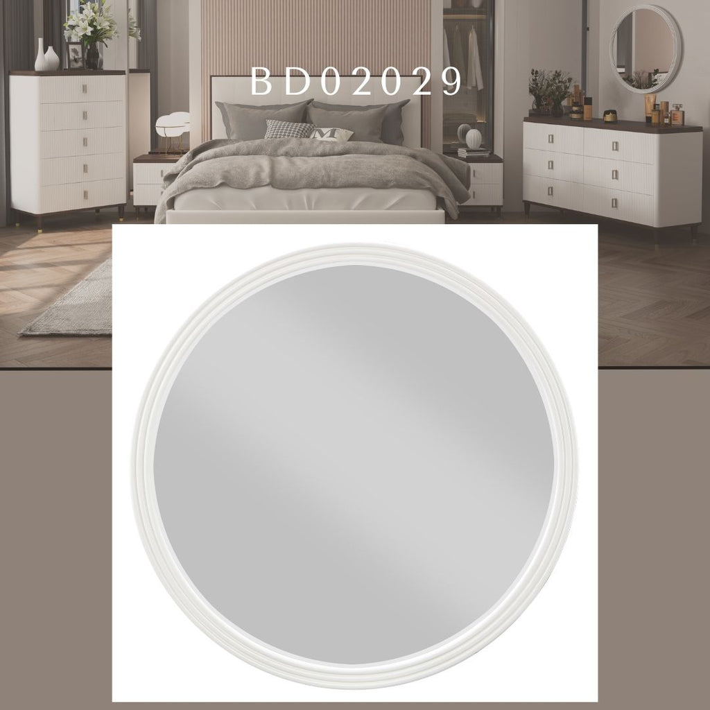 Carena Round Wall Mirror with Poplar Wood Frame - Gray