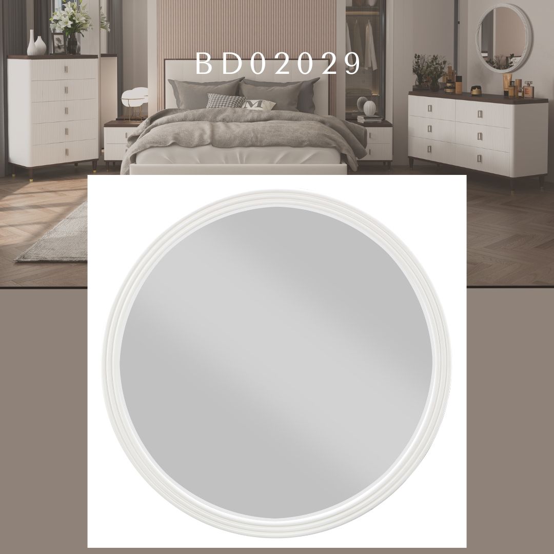 Carena Round Wall Mirror with Poplar Wood Frame - Gray