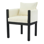 Linen Upholstered Armchair with Black Rubber Wood Legs - White