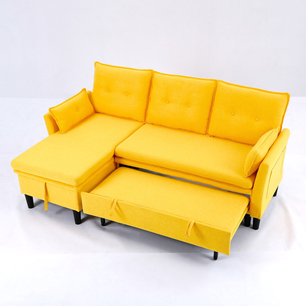 Reversible Chaise Sleeper Sectional Sofa with Storage - Cotton-Linen Upholstery