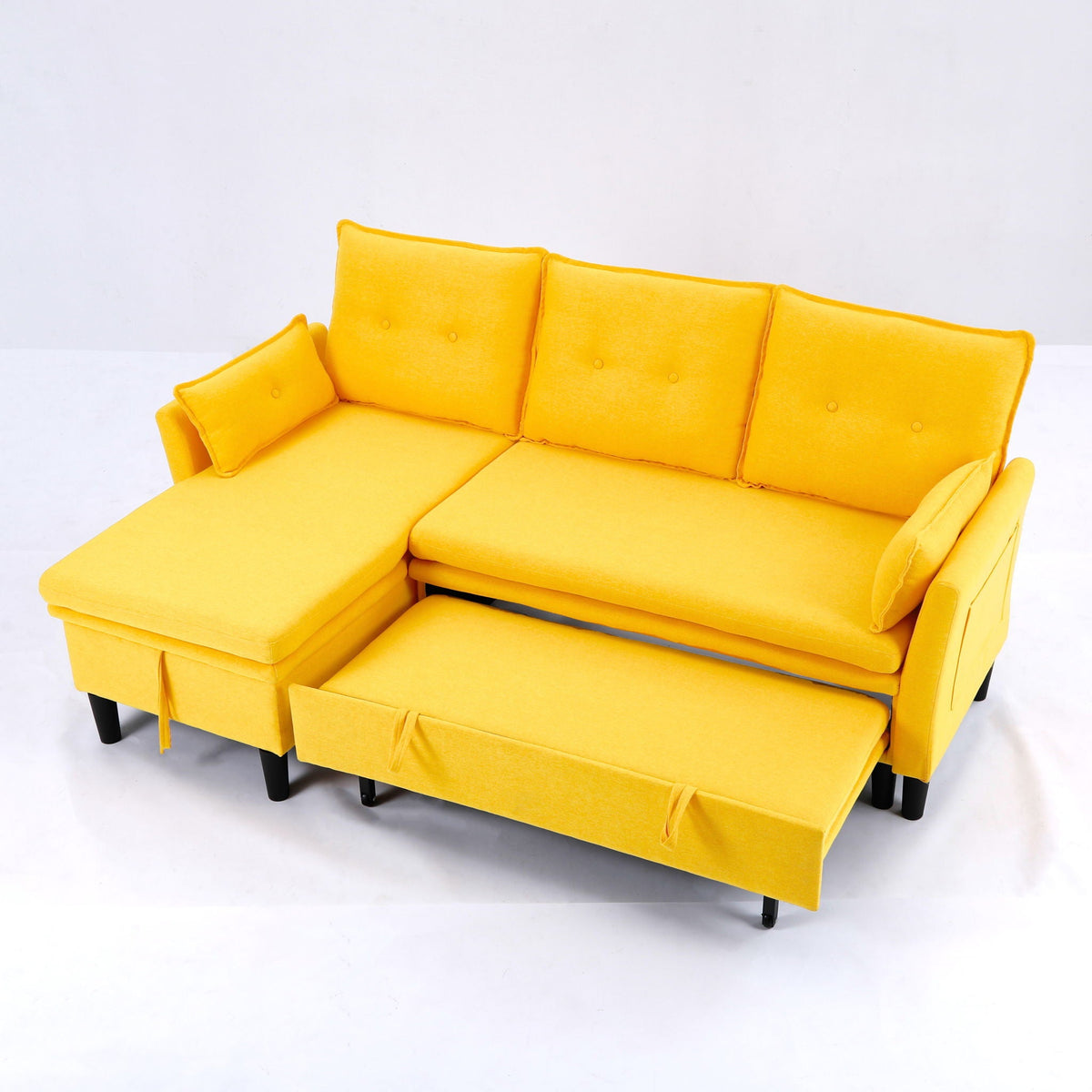 Reversible Chaise Sleeper Sectional Sofa with Storage - Cotton-Linen Upholstery