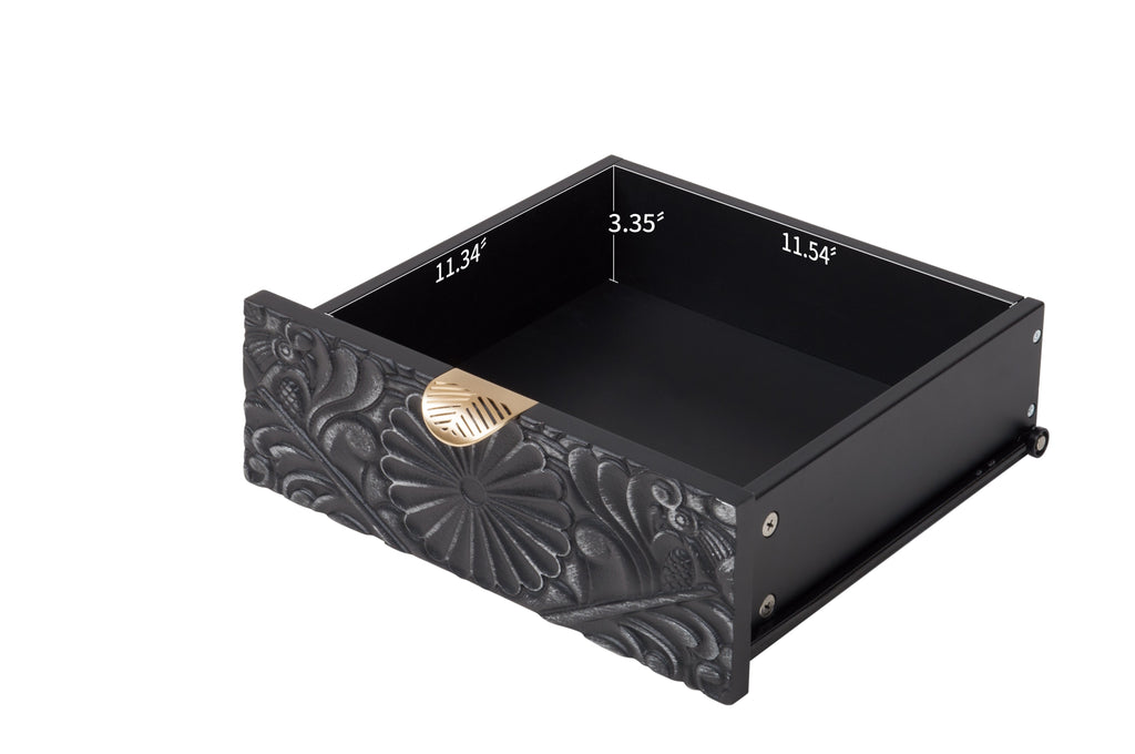 Hand-Carved Accent Cabinet with Intricate Floral Embossing - Black/Floral