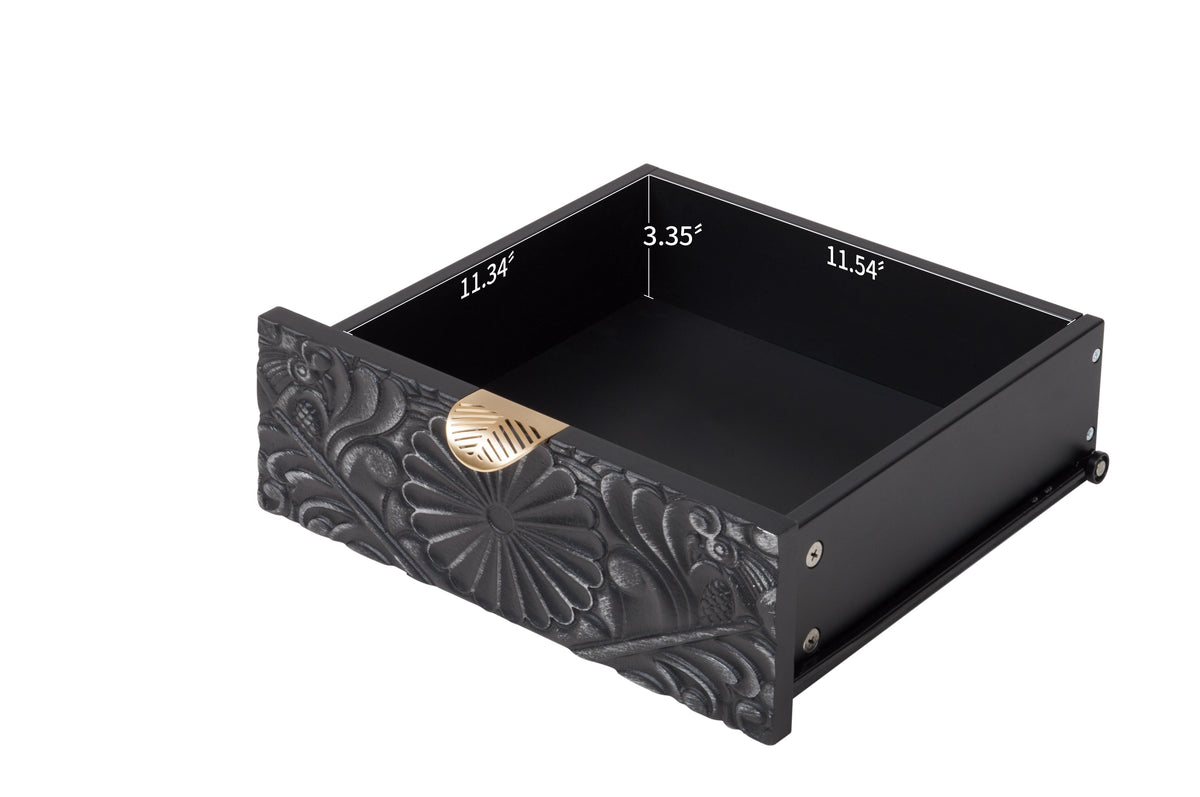 Hand-Carved Accent Cabinet with Intricate Floral Embossing - Black/Floral