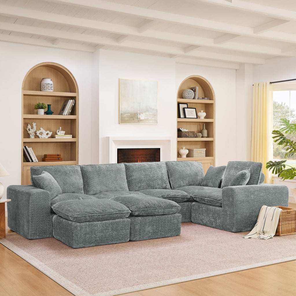 Sectional Sofa with Moveable Ottoman and Modular Design - Multiple Colors