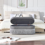 Oval Upholstered Storage Ottoman with Fringe Trim - Multi-Functional Ottoman
