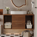 Wall-Mounted Bathroom Vanity with Ceramic Sink - Solid Wood, Floating Design