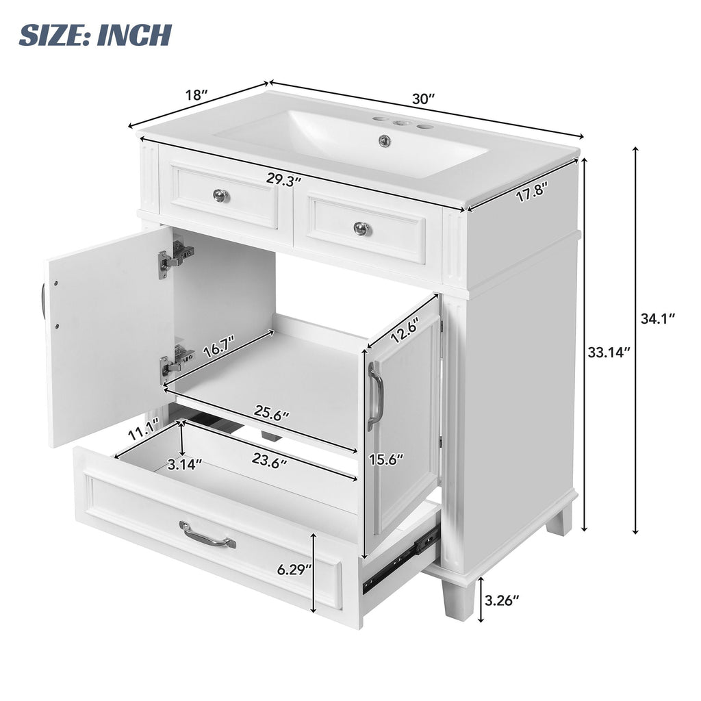 Bathroom Vanity with Sink and Storage Cabinet - White, Blue, or Dark Green