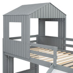 Loft Bunk Bed With Playhouse, Slide, and Guardrails - Twin Over Full