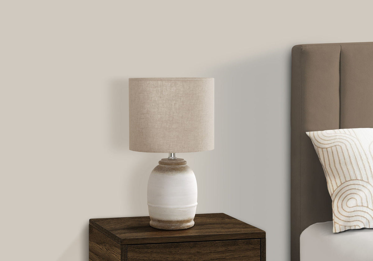 Contemporary Resin Table Lamp with Linen-Blend Shade - Cream