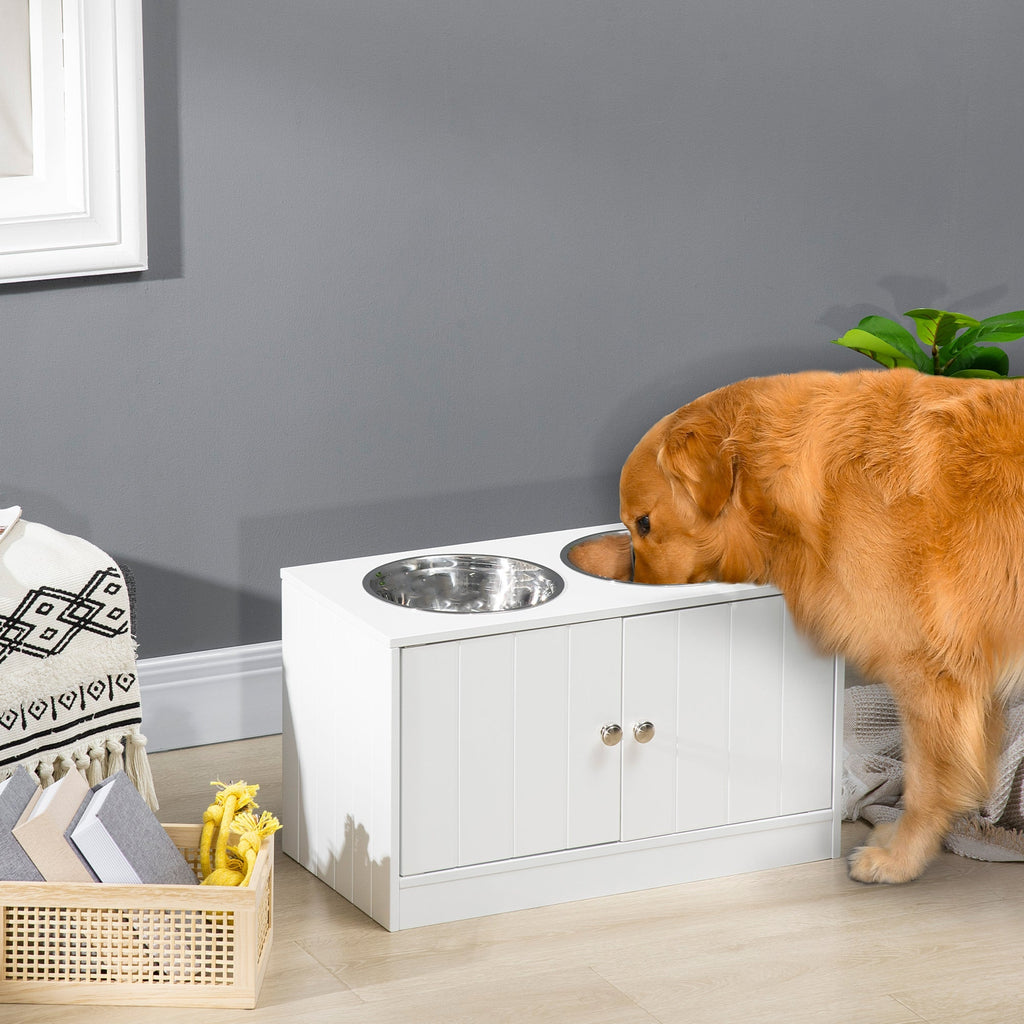 Large Elevated Dog Bowls with Storage Cabinet - Stainless Steel Feeder