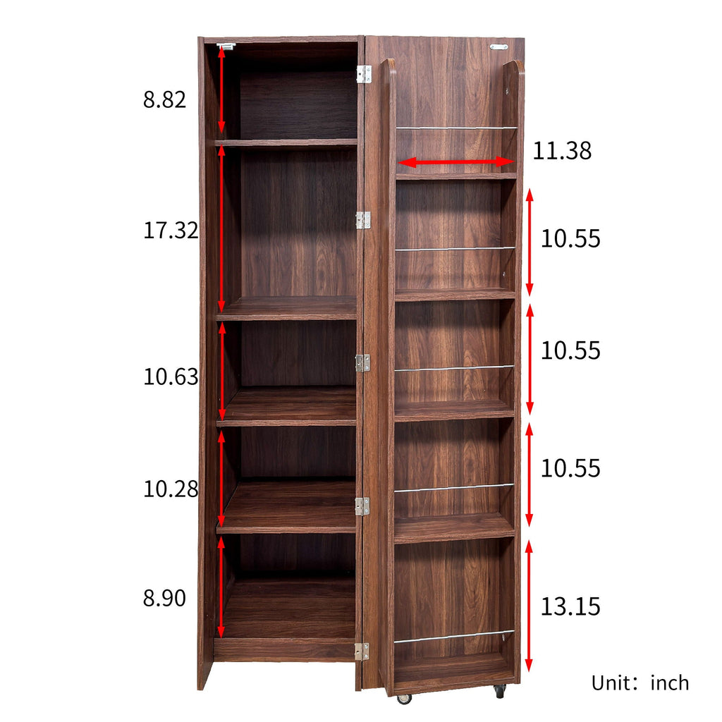 Walnut Buffet Sideboard Cabinet with Adjustable Shelves - Doors & Pantry Storage