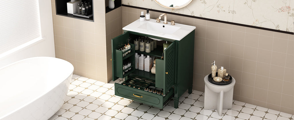 30" Bathroom Vanity with Sink - Freestanding Design - Green or Blue
