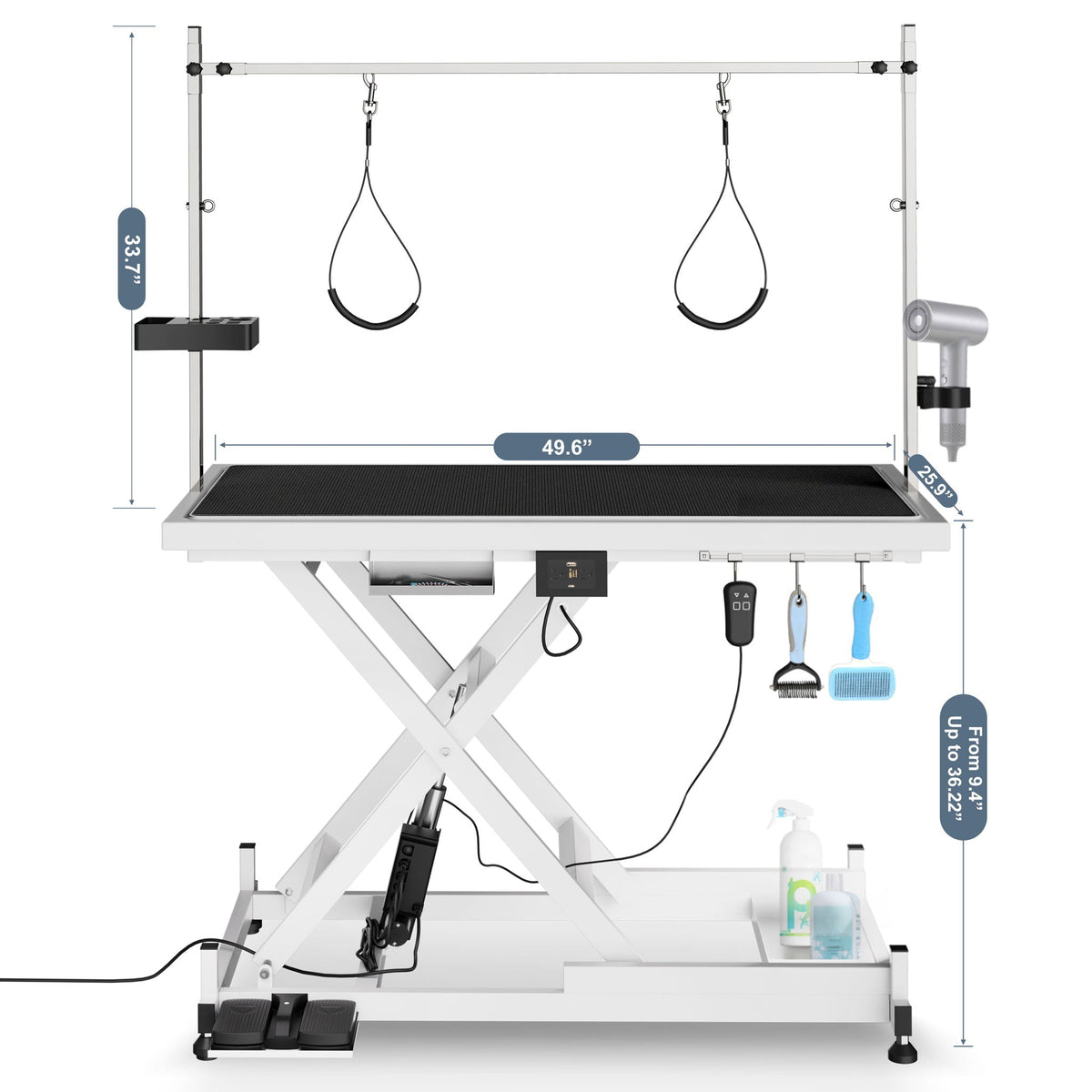 Height Adjustable Electric Pet Grooming Table with Heavy Duty Frame - Black or White