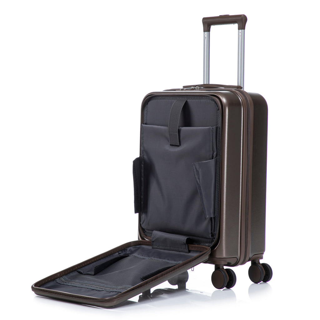 ABS Spinner Wheel Luggage Set with Cosmetic Case - Brown
