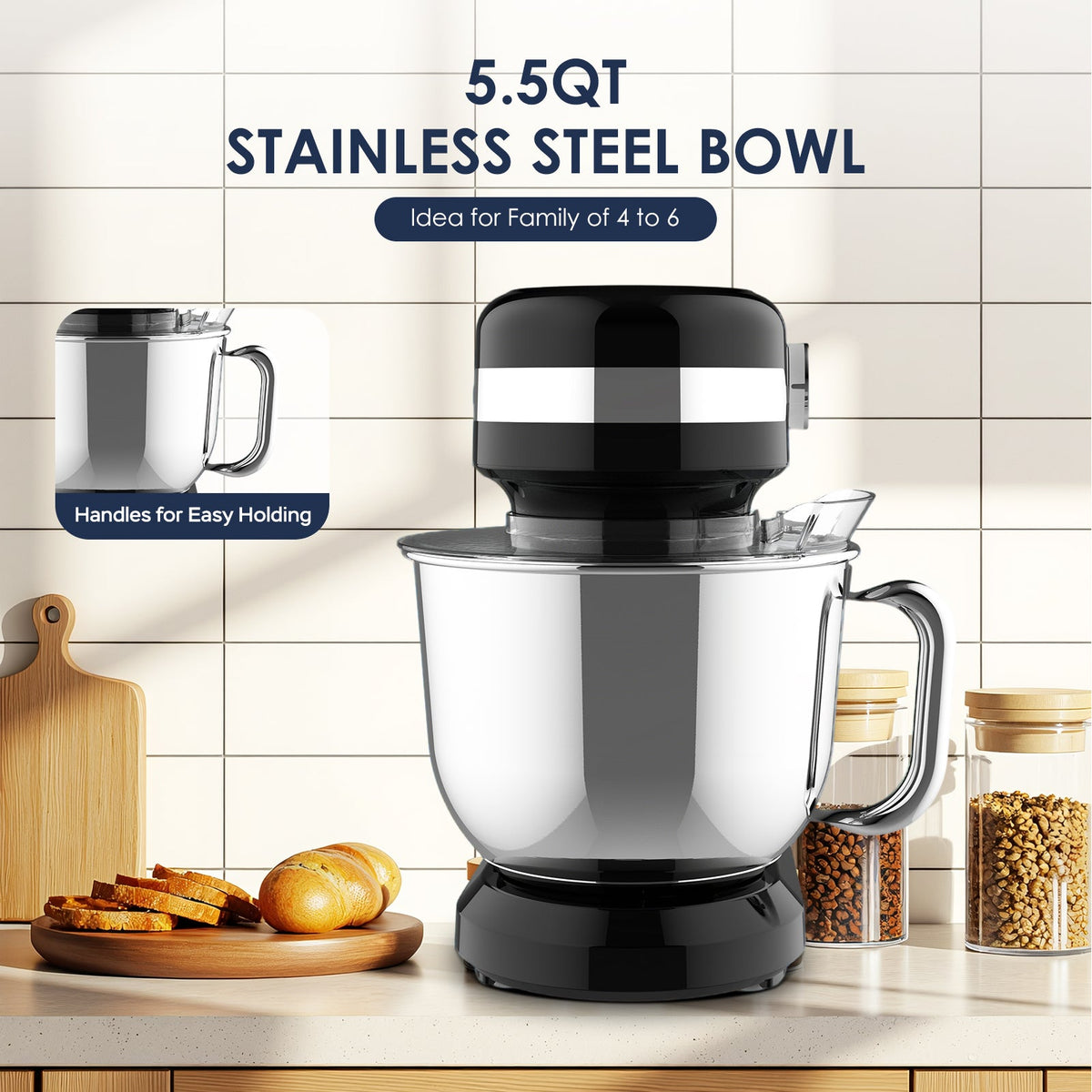 5.5QT Electric Stand Mixer with 12-Speed Tilt-Head – Stainless Steel Bowl