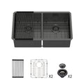 Double Bowl Undermount Kitchen Sink with Deep Dual Basins - Gunmetal Black