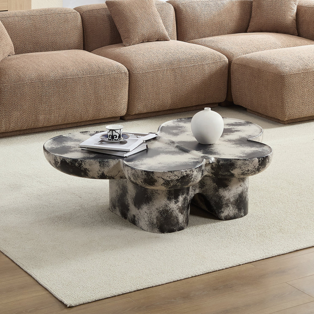 Butterfly Design Coffee Table with Modern Fiberglass Construction - Light Gray and Black