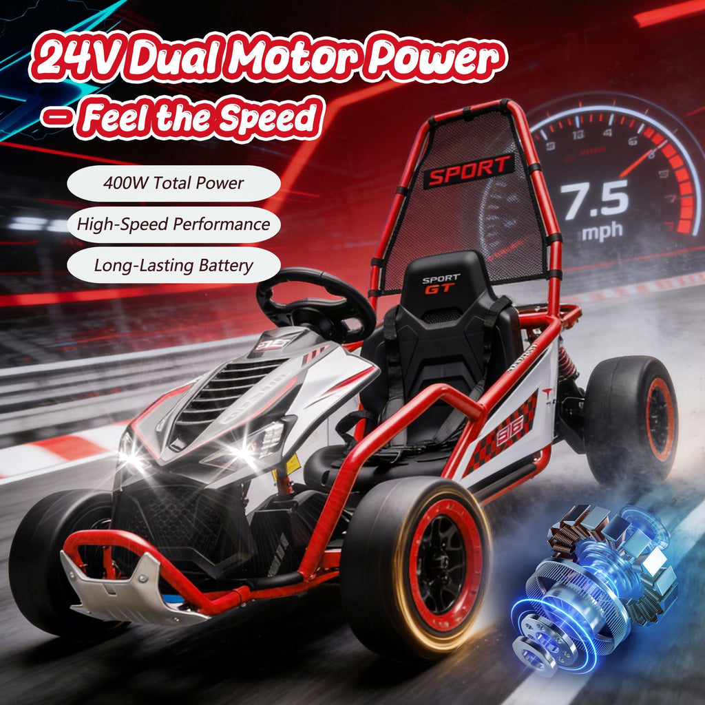 24V 400W Electric Kids Ride-On Toy with Drift and Bluetooth - Red
