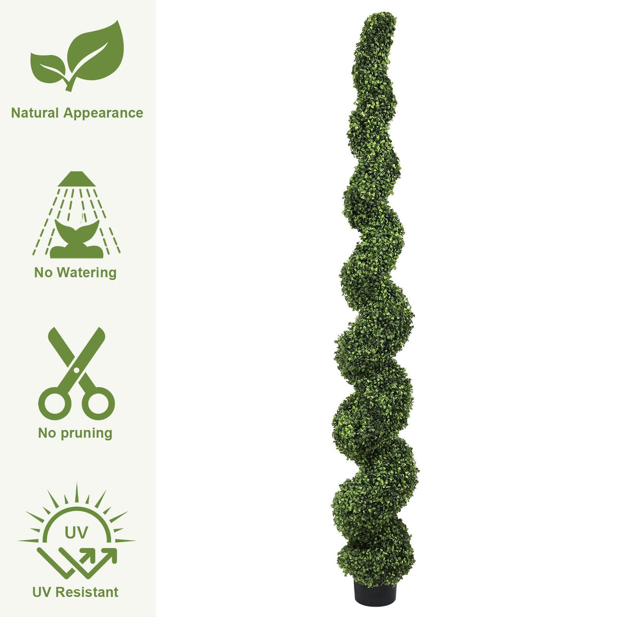 7FT Spiral Topiary Trees with Realistic Faux Boxwood - Green
