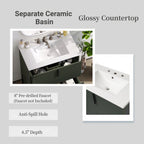 Bathroom Vanity With Ceramic Sink and Fluted Design - Dark Green, White, Light Brown