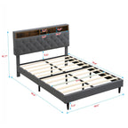 Modern Upholstered Platform Bed Frame with USB Ports - Gray or Dark Gray