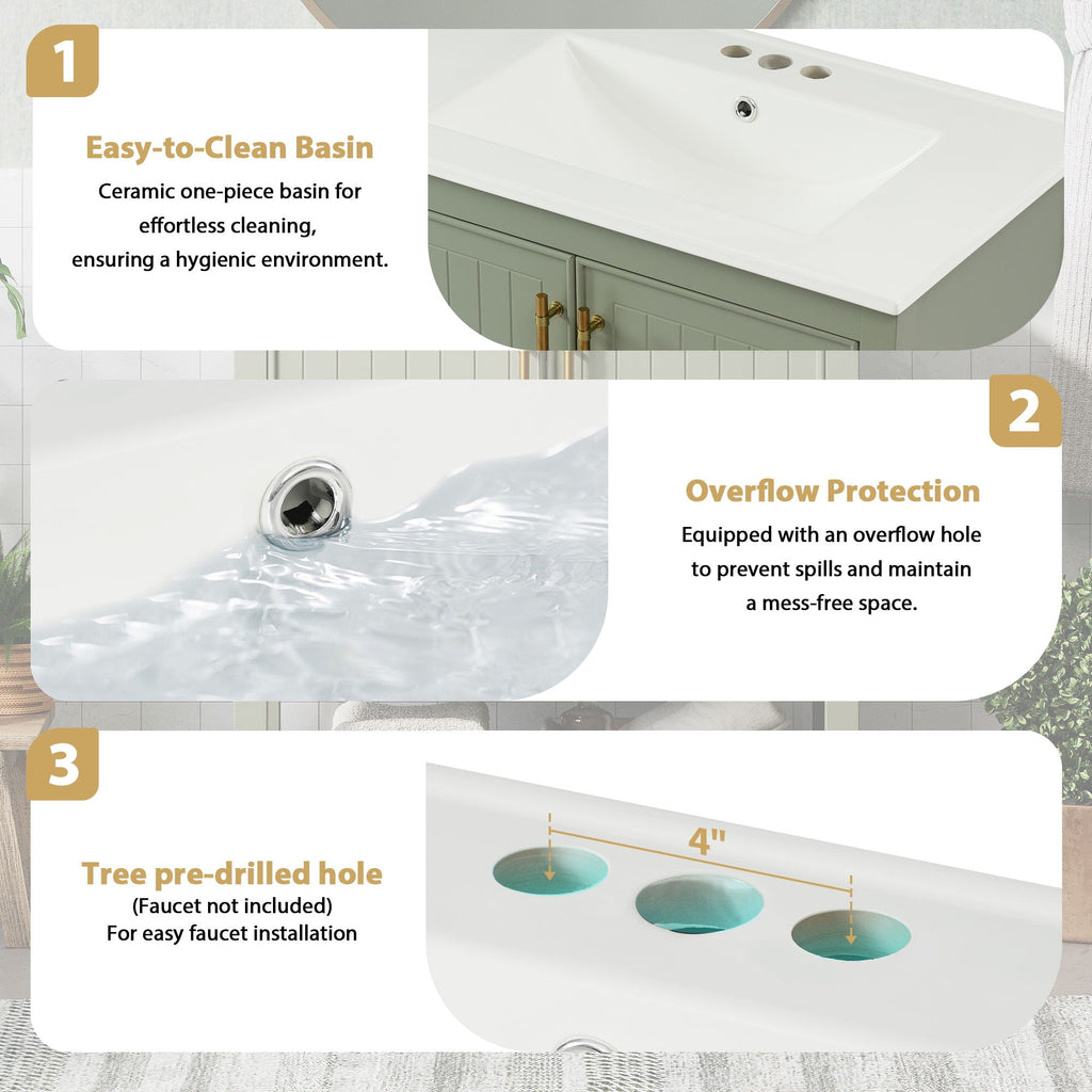 Elegant Bathroom Vanity with Ceramic Sink and Storage - White or Green