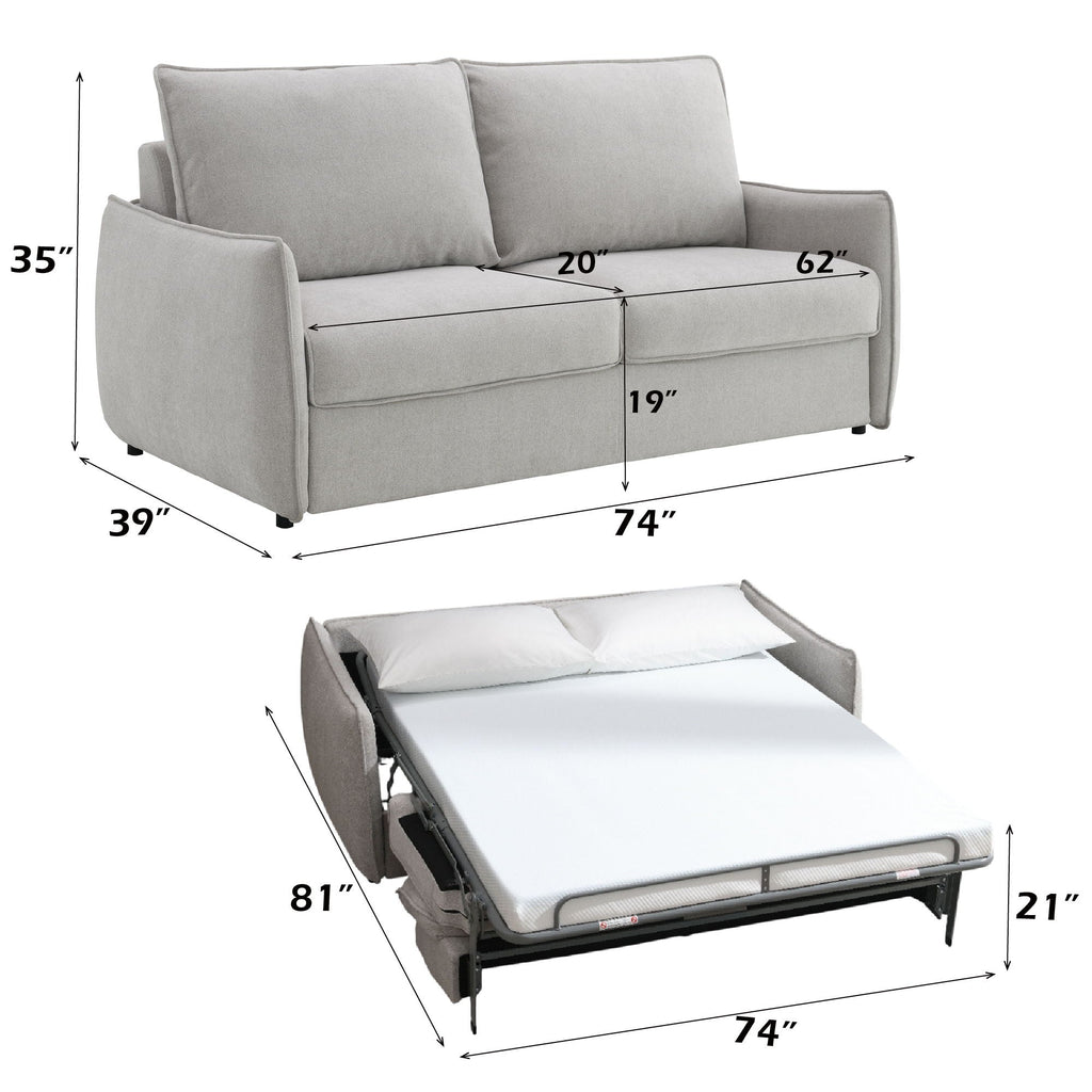 Beige Sleeper Sofa with Memory Foam Mattress