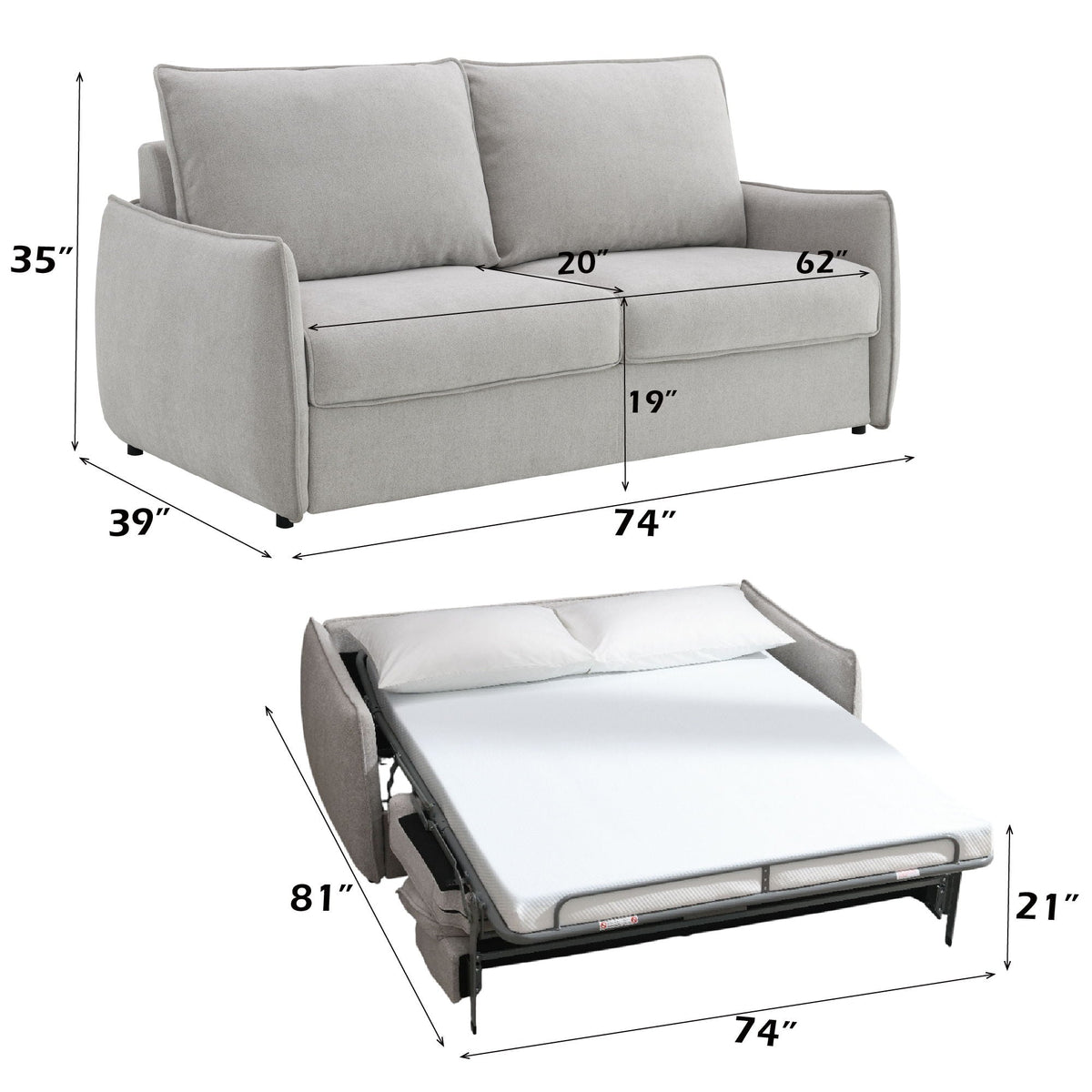 Beige Sleeper Sofa with Memory Foam Mattress