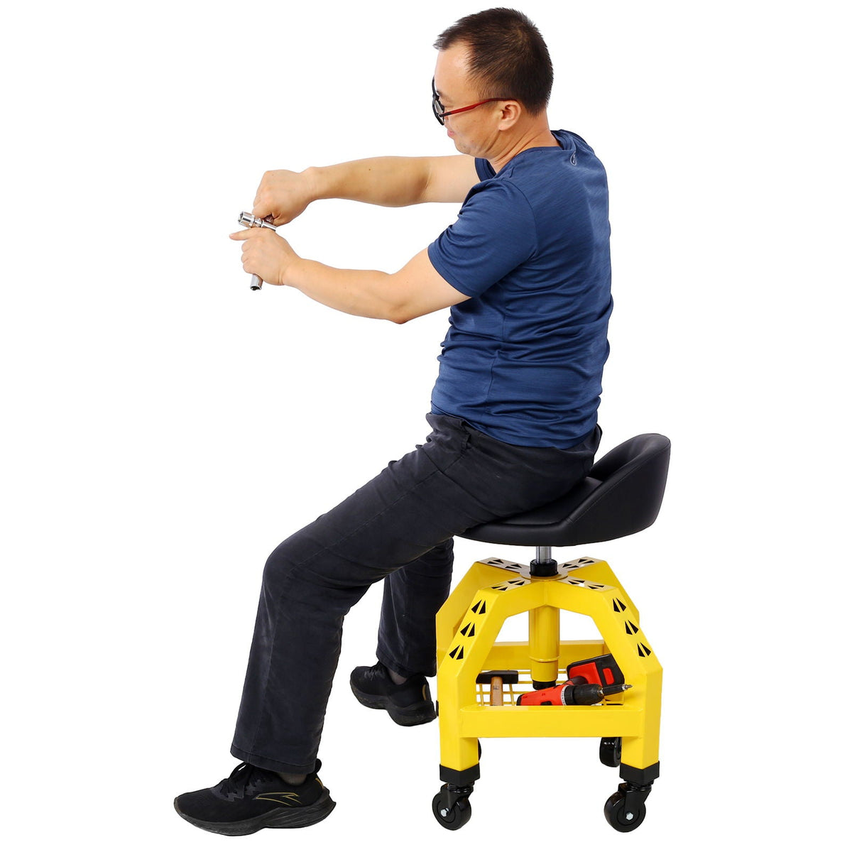 Pneumatic 360 Degree Swivel Creeper Stool with Adjustable Height - Red, Yellow, Green, Dark Gray