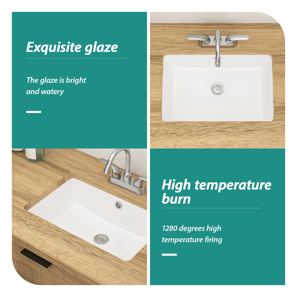 Modern Ceramic Rectangular Undermount Bathroom Sink with Overflow - White