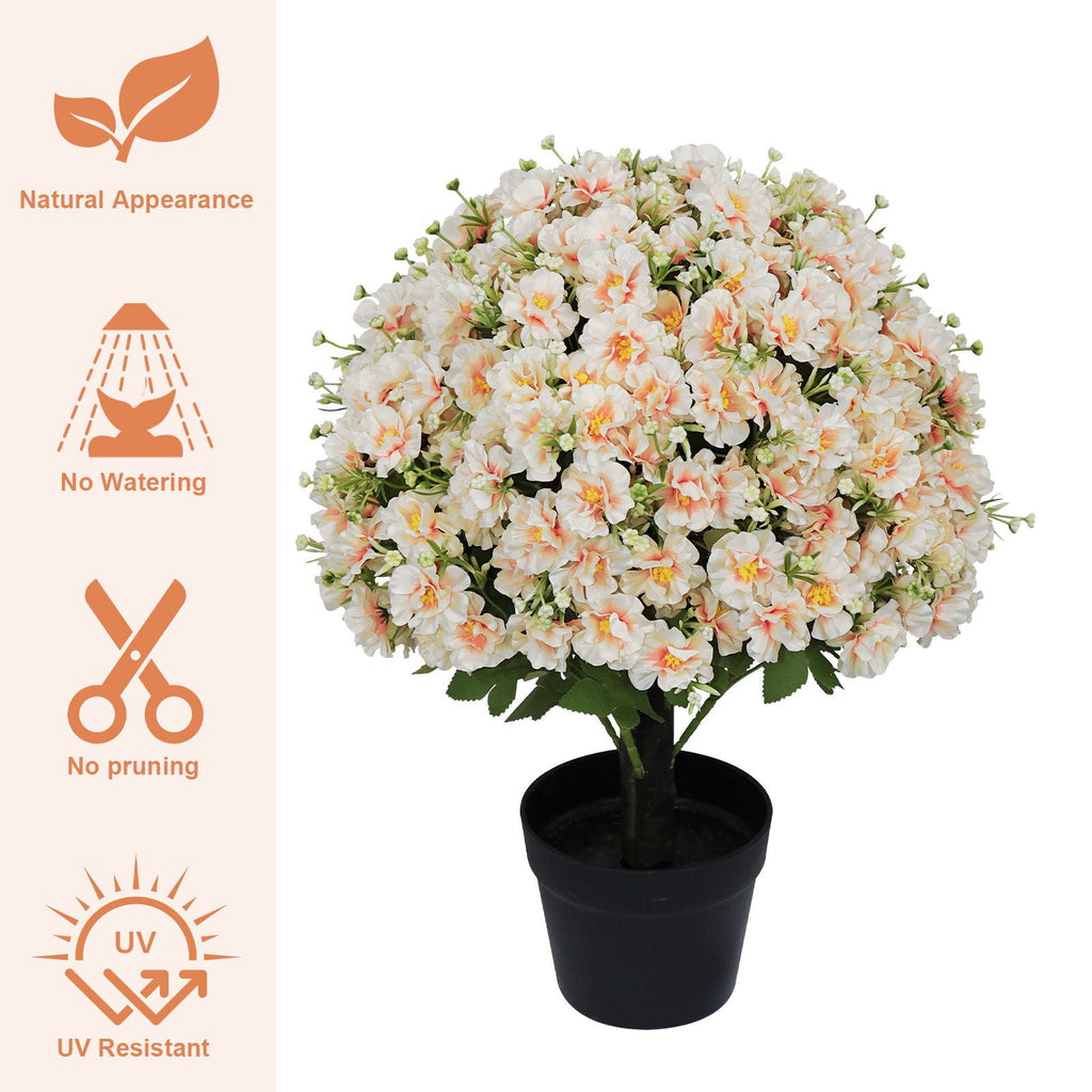 Artificial Snow Lotus Potted Plant with Lifelike White & Pink Blooms - White / Pink