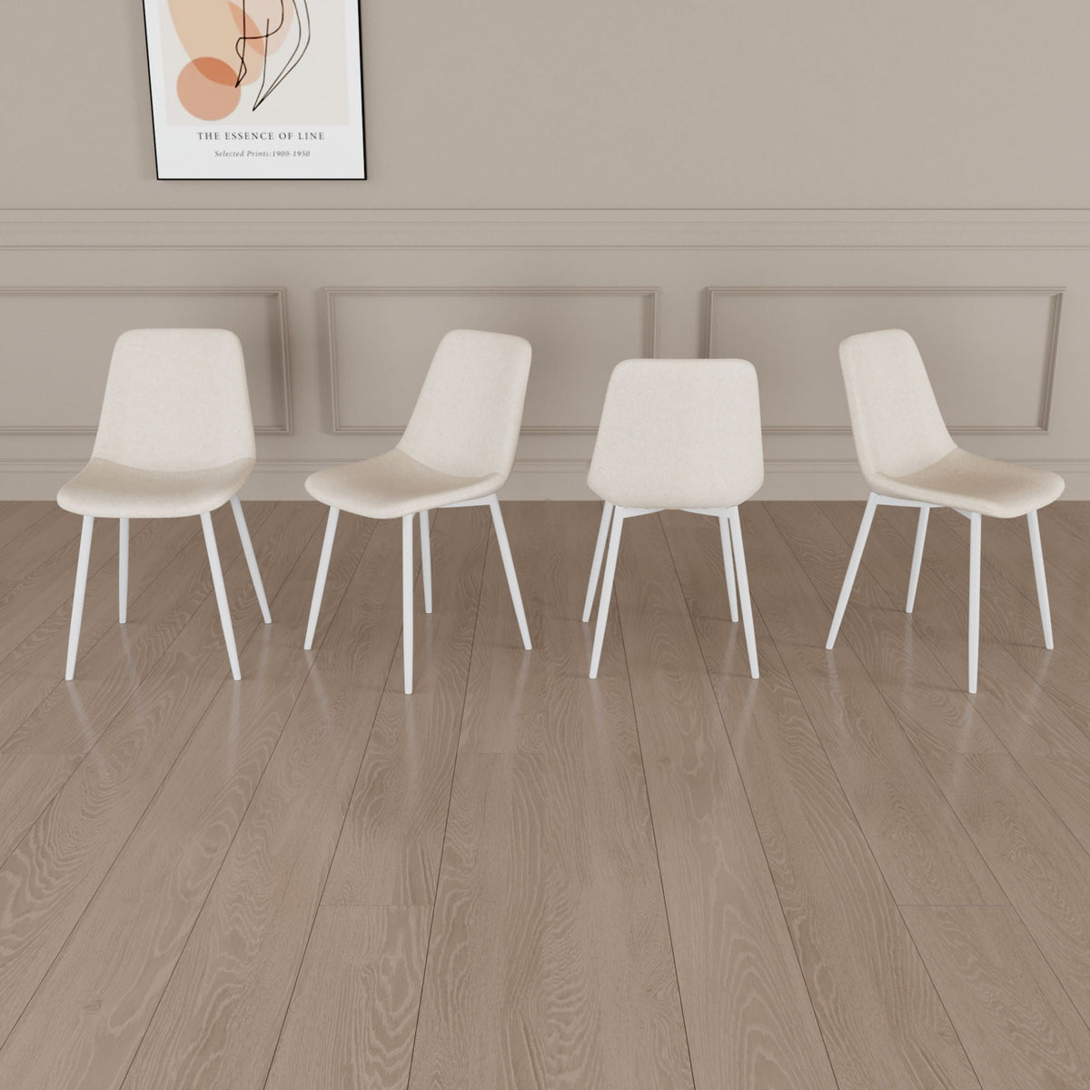 Modern Kitchen Dining Chairs Set of 4 with Linen Padding - Beige