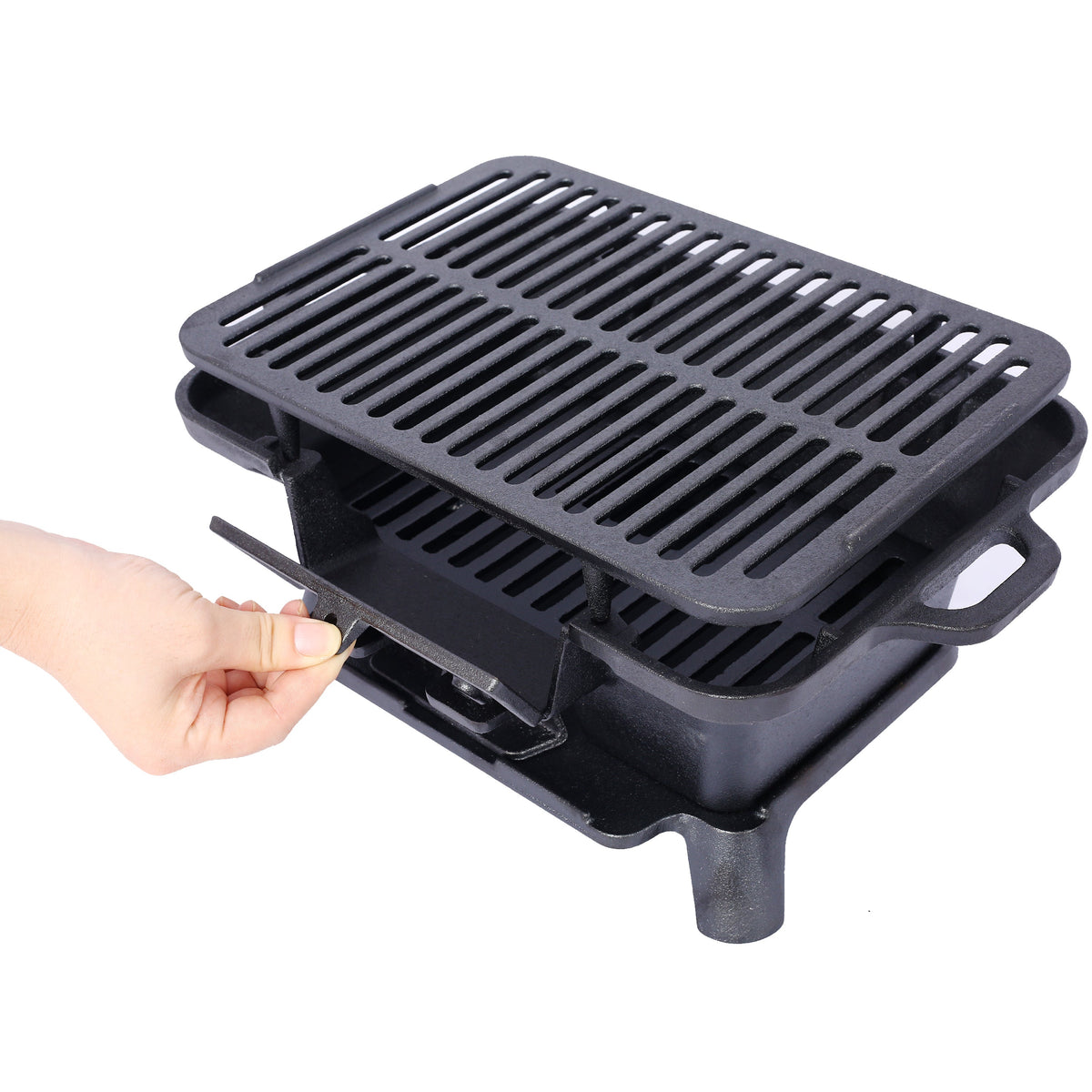 Oval Cast Iron Grill with Enamel Coating - Charcoal Tabletop Skillet