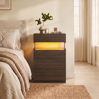 Modern Nightstand with LED Lights and 4 Drawers - White
