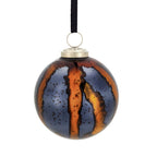 Blue Glass Christmas Ball Ornaments Set of 6 with Brass Accents