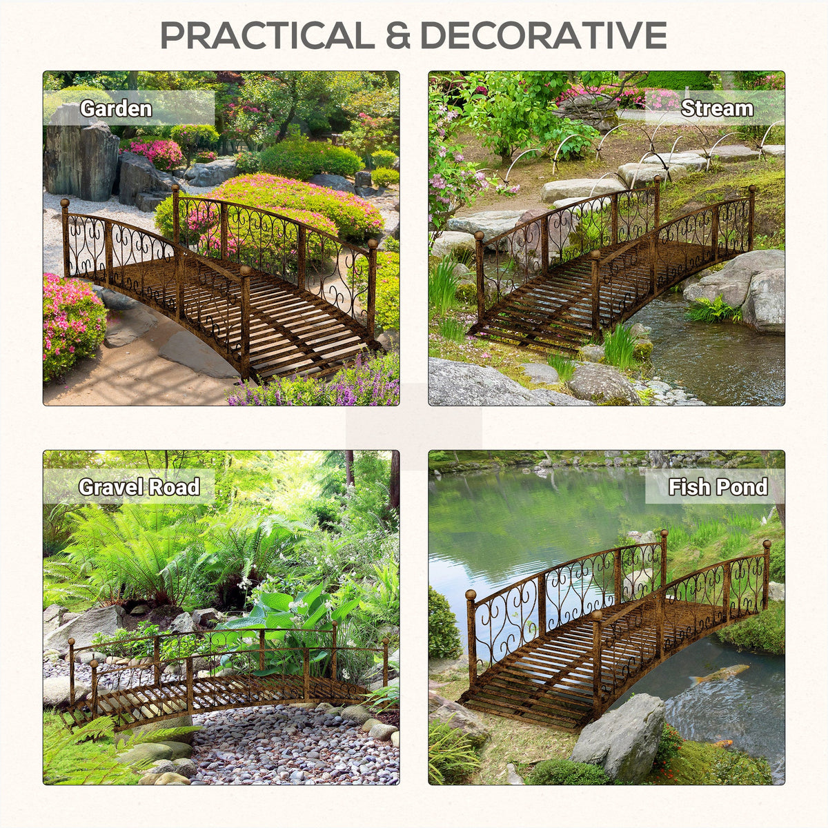 Metal Garden Bridge with Safety Siderails – Steel, 82.75" L