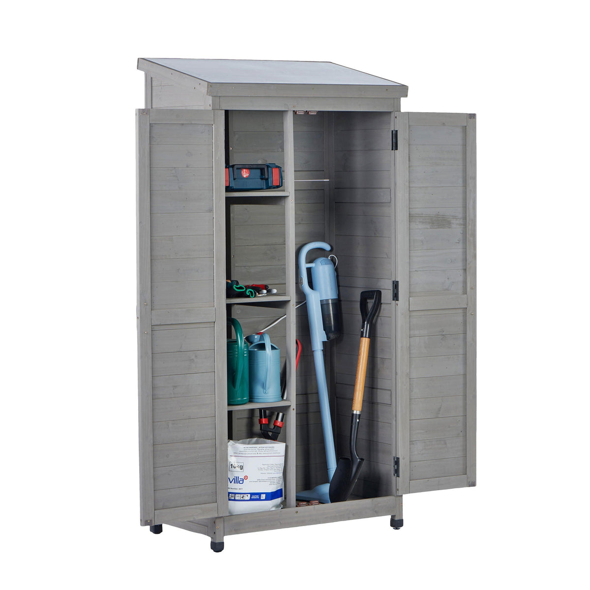 Outdoor Storage Shed with Vertical Tool Cabinet - Solid Wood, Dark Gray or Light Brown