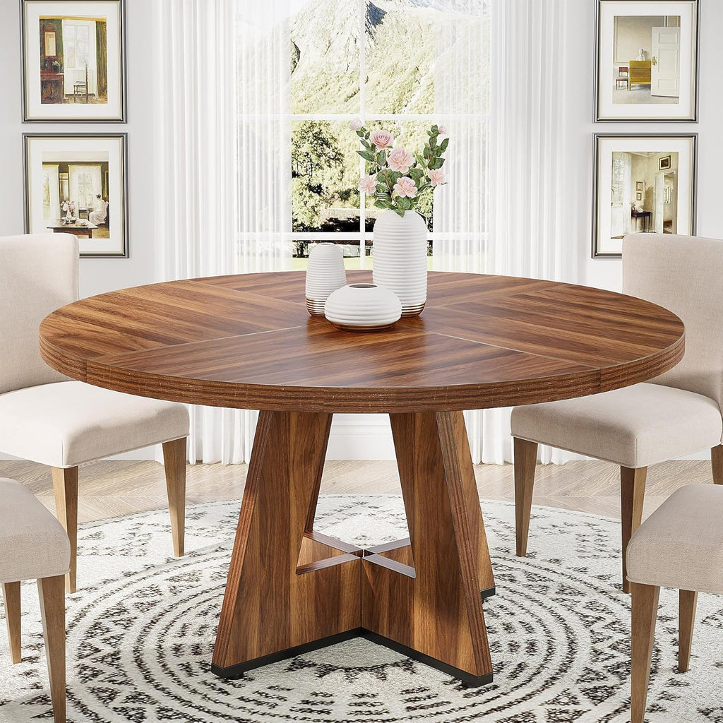 Round Dining Cross Base Kitchen Table with Engineered Wood - Assorted Colors