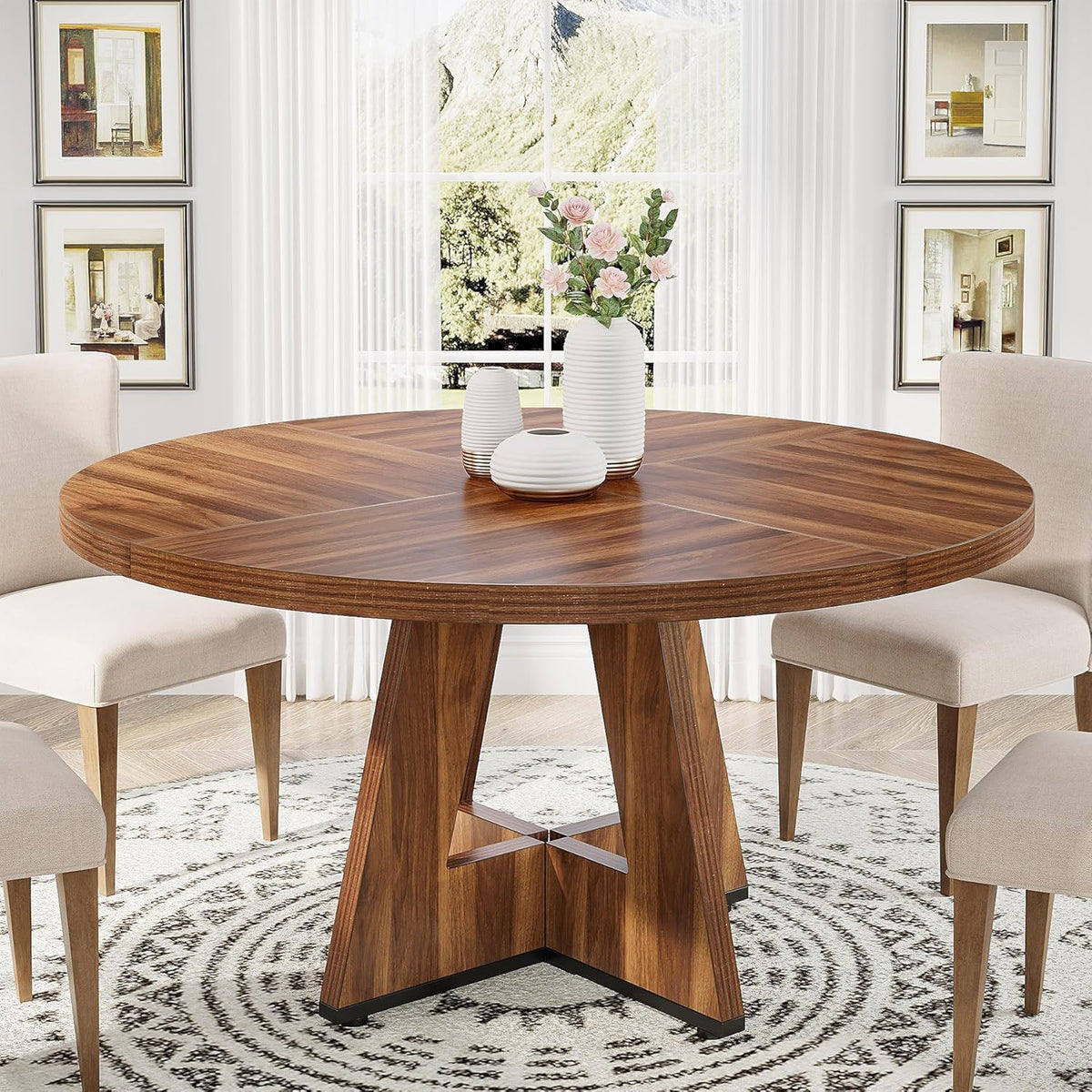 Round Dining Cross Base Kitchen Table with Engineered Wood - Assorted Colors