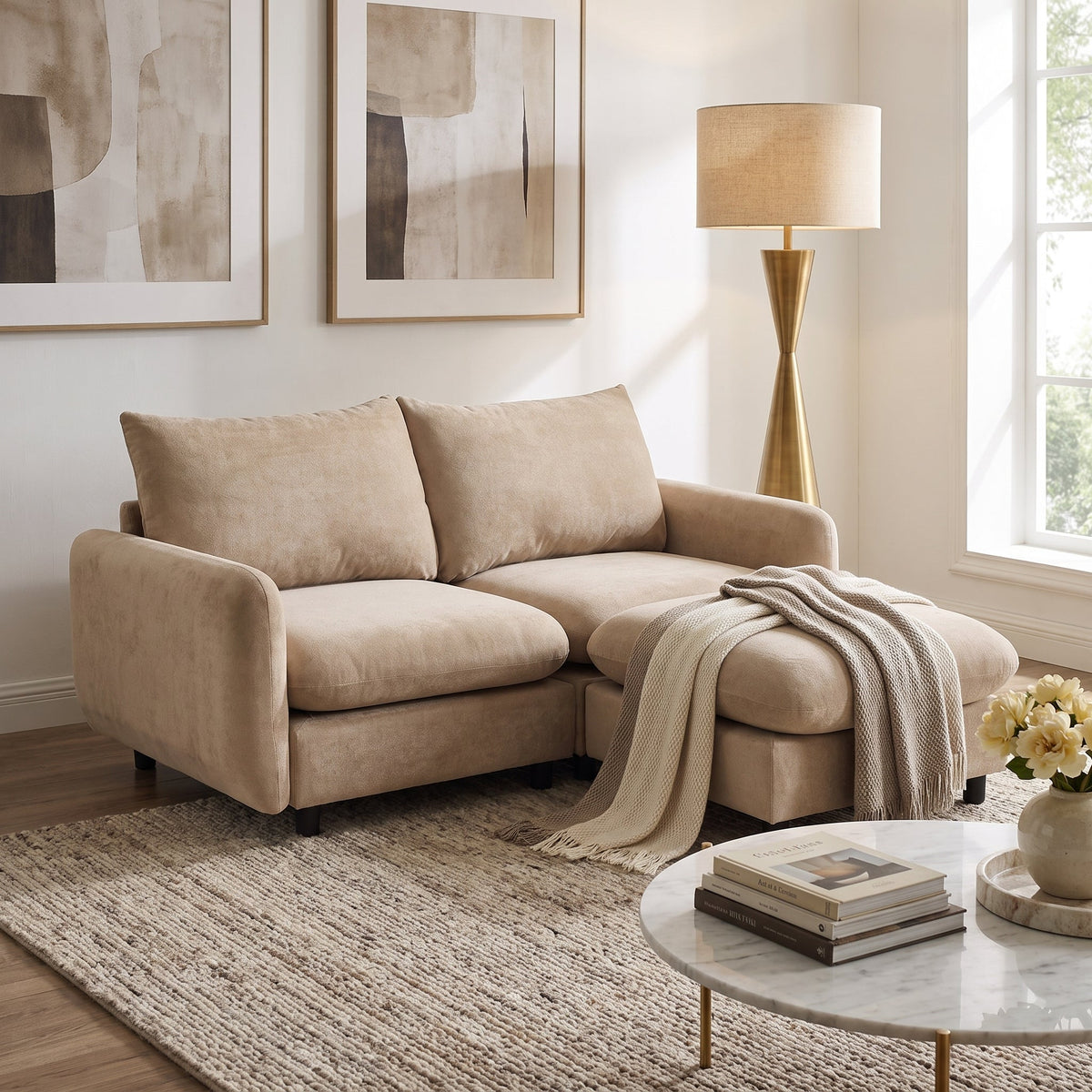 L-Shaped Modular Sectional Sofa with Ottoman - White or Nomad