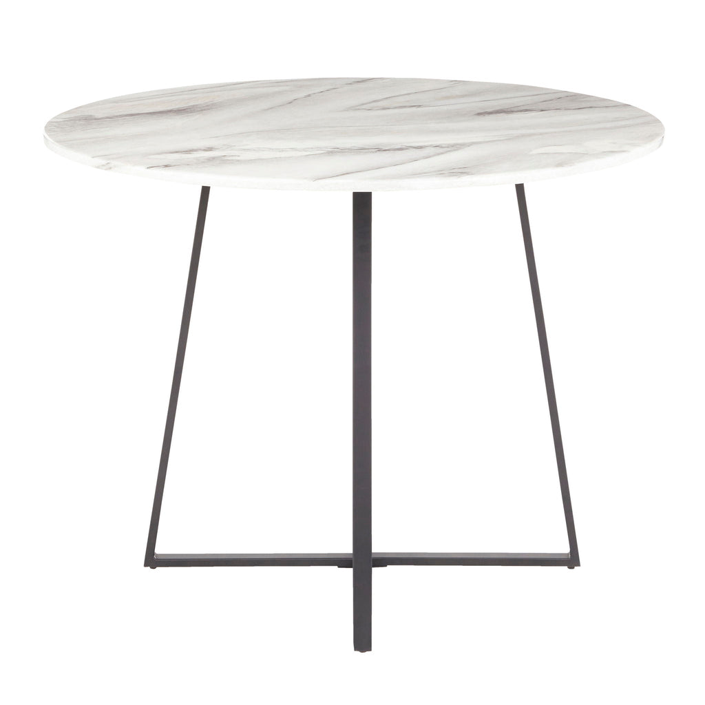 Contemporary Glam Dining Table with Round Marble Top - Pearl Silver, Gold, or Black