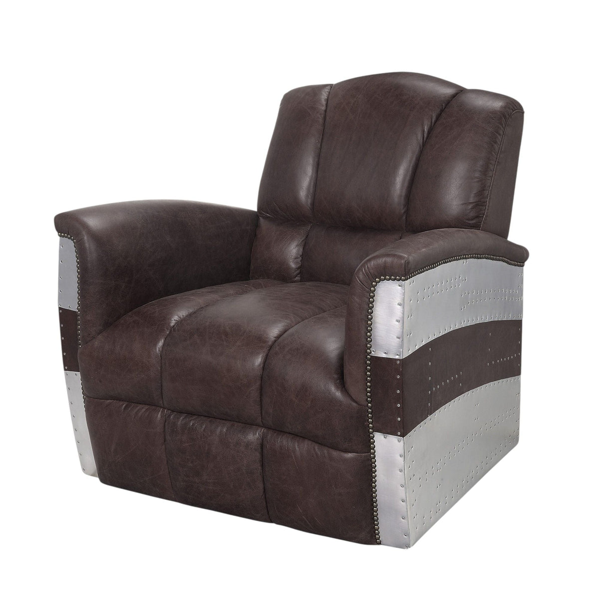 Brown Accent Arm Chair with Patchwork Aluminum Frame - 35" W x 35" D x 35" H