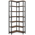 7 Tier Corner Bookshelf with Hexagonal Design - Dark Brown, White, Dark Gray