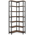 7 Tier Corner Bookshelf with Hexagonal Design - Dark Brown, White, Dark Gray