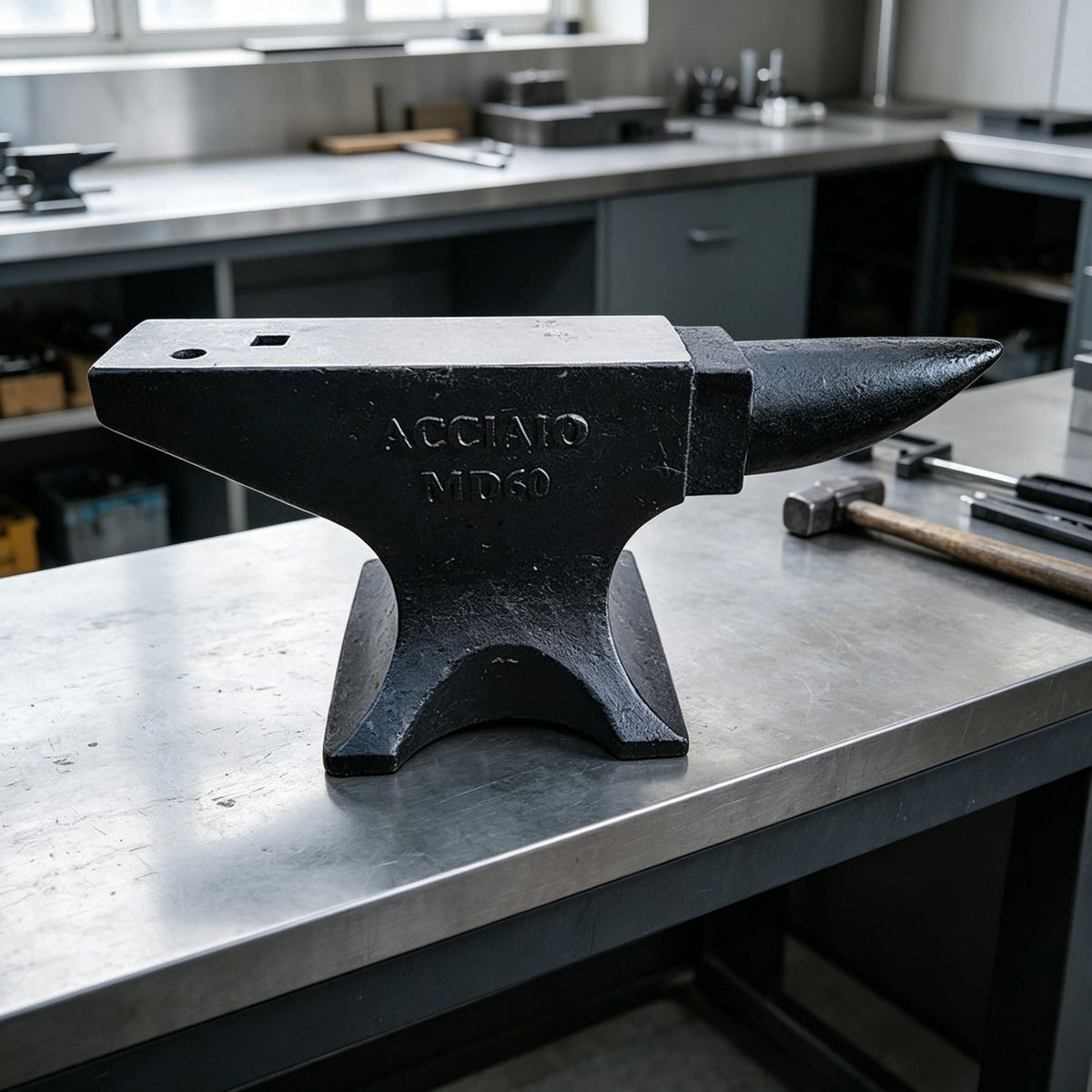 Cast Steel Single Horn Anvil with Polished Surface - Black