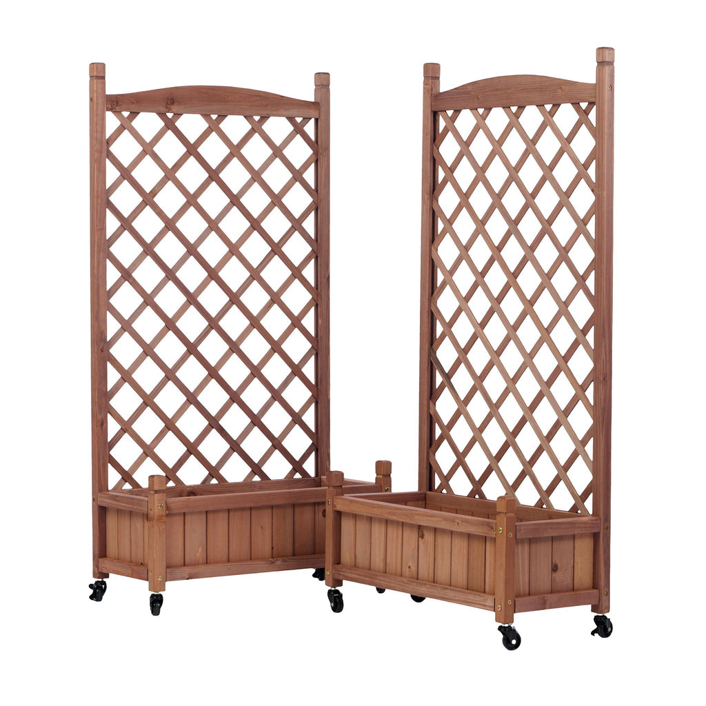 Raised Garden Bed with Trellis 2 Pack – Solid Wood Planter & Plant Stand, Brown