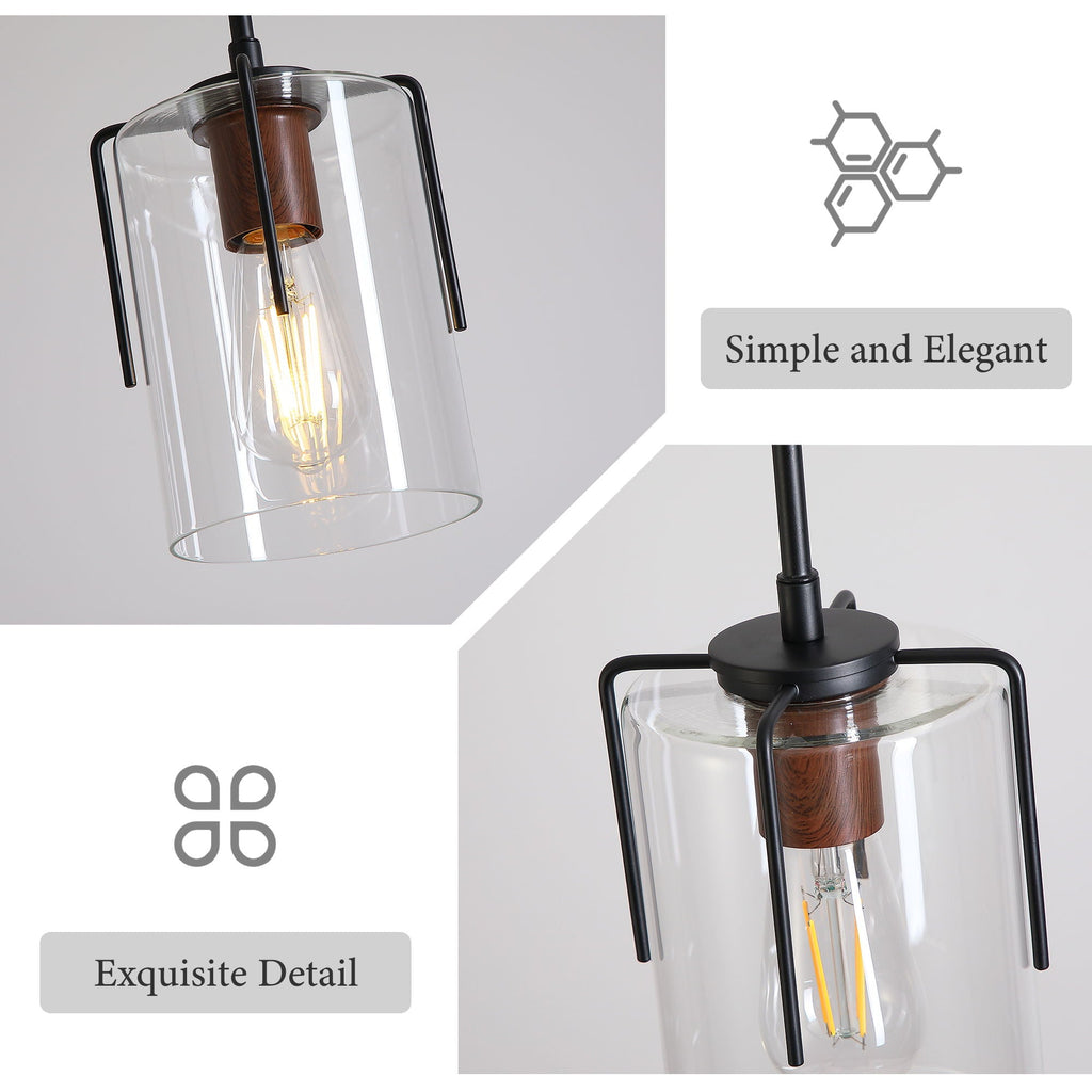 Adjustable Pendant Lighting with Clear Glass Shade - Black or Gold