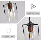 Adjustable Pendant Lighting with Clear Glass Shade - Black or Gold