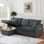 Sectional Sofa Bed with USB Port and Storage - Black or Dark Gray